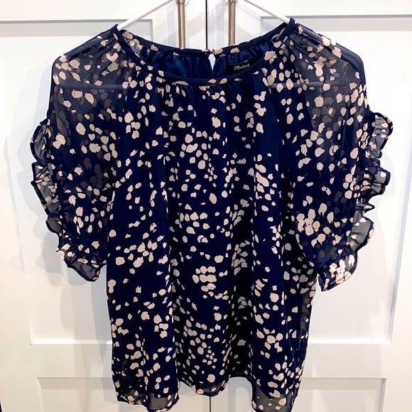 Madewell Tops - Madewell white and navy blue blouse.